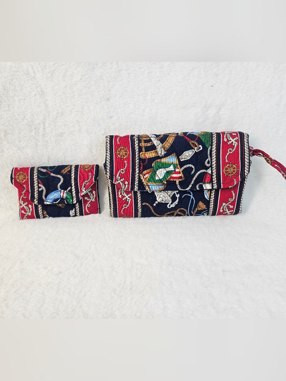 Vintage Retired Vera Bradley Indiana Regatta Nautical Wallet And Coin Purse Set - Picture 1 of 8